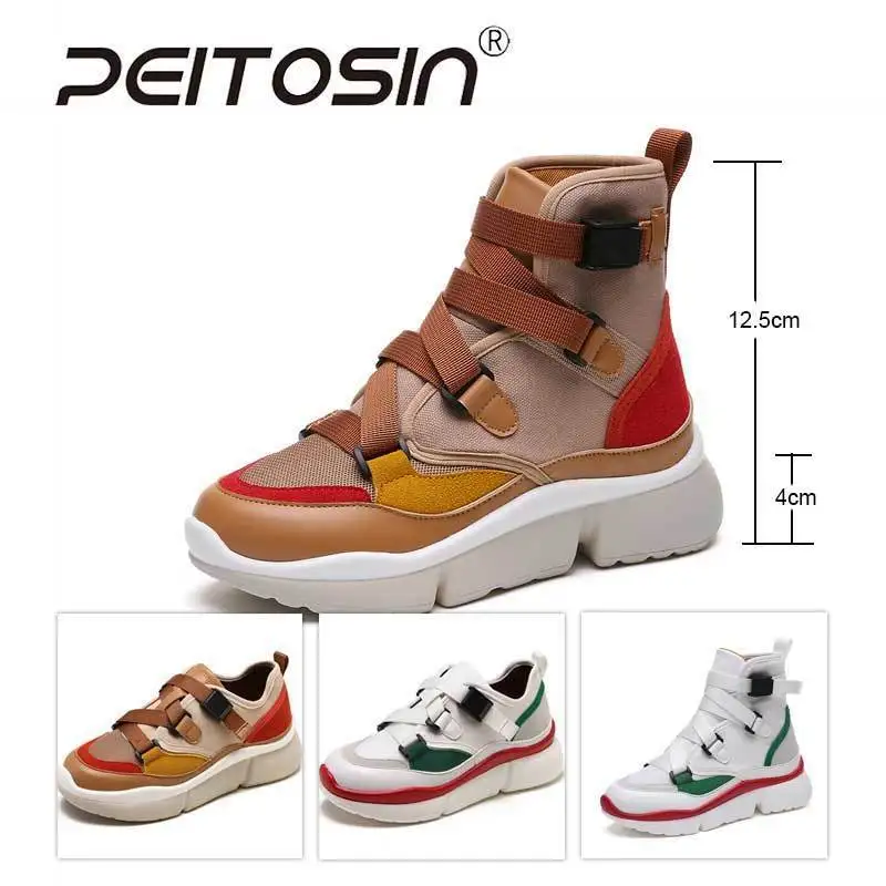 

PEITOSIN NEW 2018 Summer Autumn Women Flat Shoes Platform High Top Sneakers Breathable Fashion Woman Flats Casual Ladies Shoes