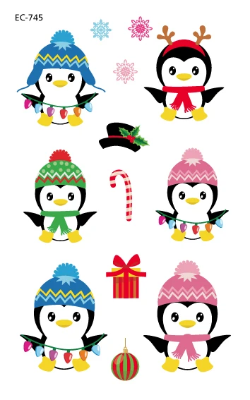 Rocooart серии мультфильм наклейки Рождество милый пингвин водонепроницаемые наклейки для детей последний дизайн животное временная татуировка - Цвет: EC-745