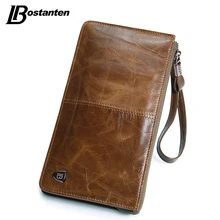 BOSTANTEN Neue Öl Wachs Leder Männer Brieftaschen Mode Männlichen Kupplung Geldbörse Lange Geldbörse Aus Echtem Leder Kartenhalter Brieftasche Armband