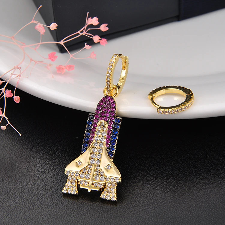 

ZOZIRI 925 Sterling Silver space capsule Earrings, Asymmetric earrings with pink Cubic Zirconia Women girls Monaco Jewelry
