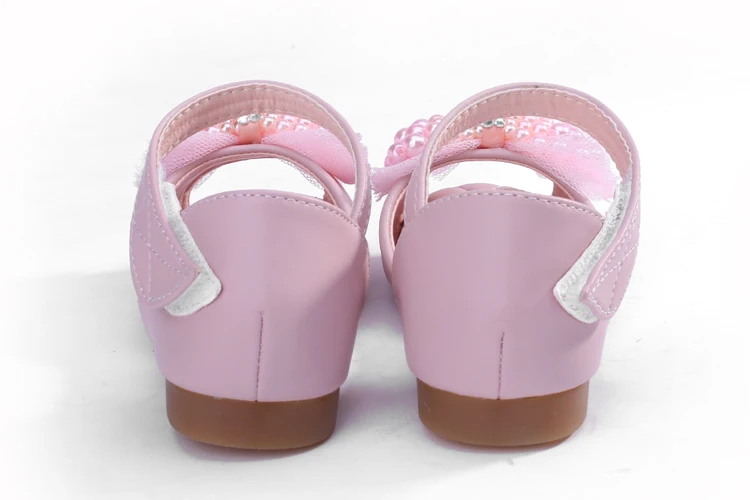 Girl's PeepToe Microfiber Leather Flat Heel Sandals Flower Girl Shoes With Beading Bowknot Hollow-out Children Shoes