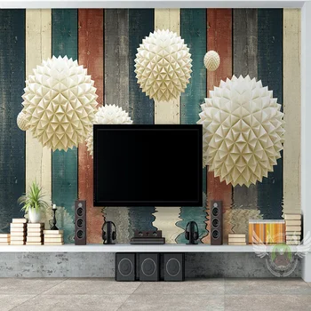 

Custom Photo Wallpaper 3D Creative Circle Ball Wood Board Modern TV Background Wall Decorations Living Room Mural De Parede 3D