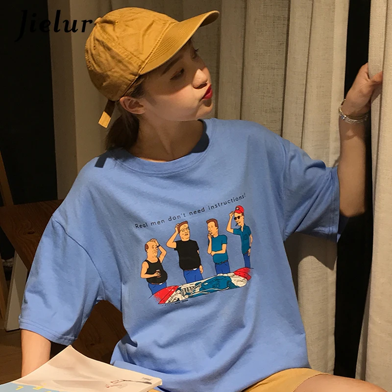 Jielur женские футболки новые Harajuku милые Мультяшные печатные шикарные блузка из