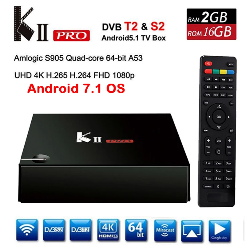 

KII PRO DVB-S2 DVB-T2 S905d Android 7.1 TV Box Quad Core 2GB 16GB K2 pro DVB T2 S2 4K Media player code NEWCAMD Dual Wifi BT4.0