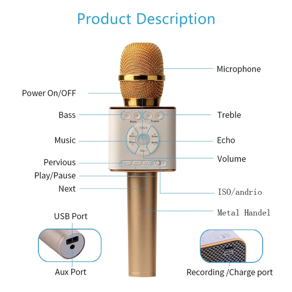 Петь 04 беспроводной микрофон для караоке с поддержкой Bluetooth Динамик 2-в-1 Ручной петь и Запись Портативный K ТВ плеер