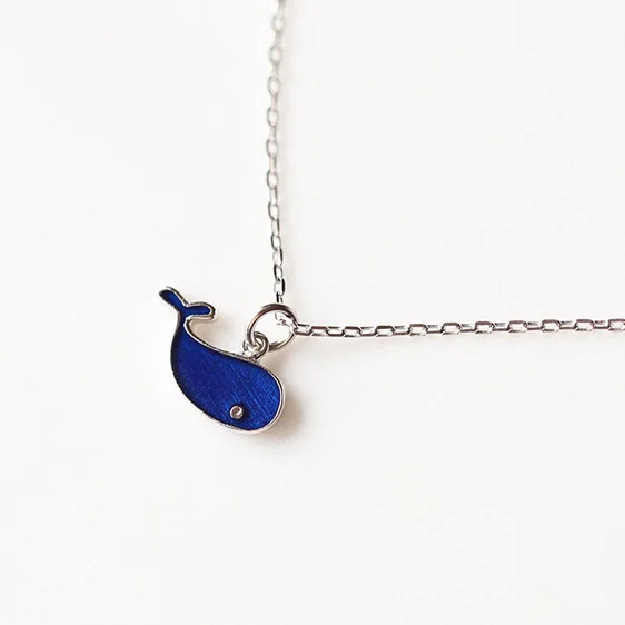 blue whale drop glazed women necklace 100% 925 Sterling silver nacklace Jewellery Clavicle chain pendant charms gift