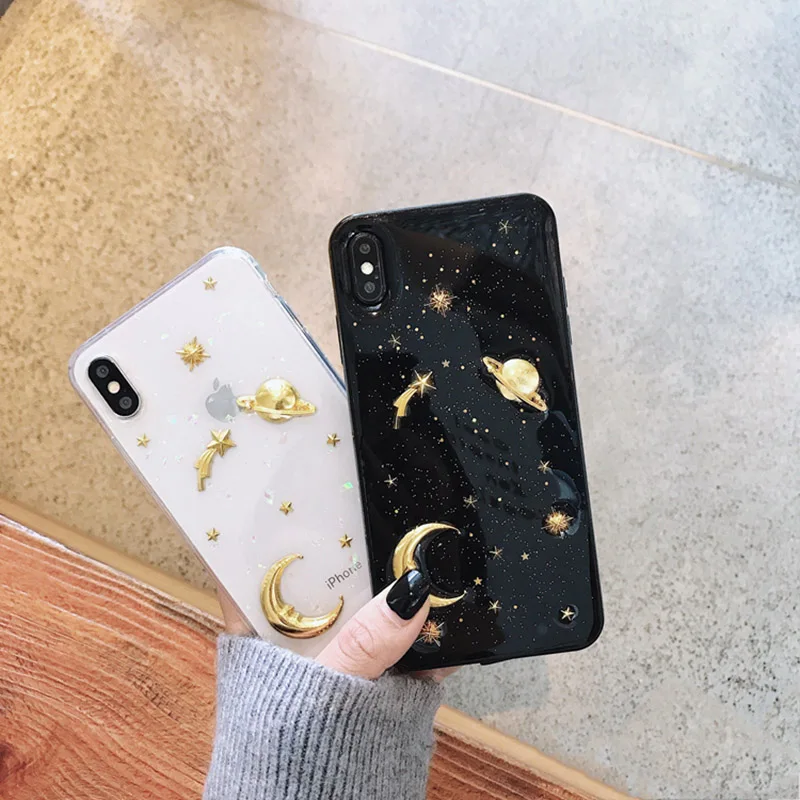 

Cartoon Moon Stars Planet Soft Cases Glitter Bling Phone Case For iphone XS Max Case For iphone XR X 6S 6 7 8 Plus Back Cover