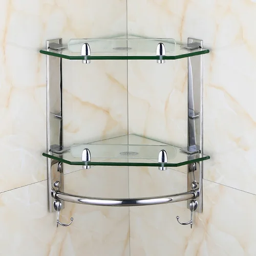 Современная стеклянная угловая полка для ванной комнаты 2/3 слой настенная полка из нержавеющей стали для туалетного штатива угловая рамка аксессуары для ванной комнаты - Цвет: D