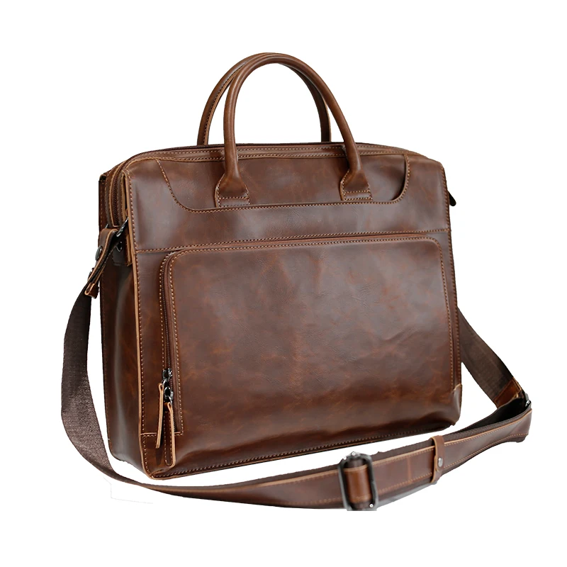 Brand Men's Briefcase Handbag Crazy Horse Pu Leather Messenger Travel Bag Business Men Tote Bags Man Casual Crossbody Briefcases