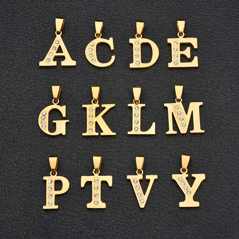 

Fashion Initial Gold Color Stainless Steel Alphabet Necklace Personalized Letter CZ Stone Word Women Pendant Party Gift