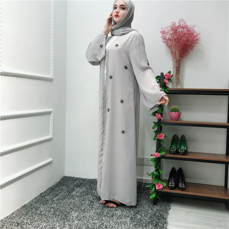 

2019 summer New Simple design handwork soft crepe open abaya Middle East Ramadan Arab Islamic Prayer women muslim long dress