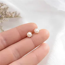 Подлинные 925 пробы серебряные серьги с цветами, изысканные серьги с подсолнухами и бусинами, серьги-гвоздики для женщин, новые модные ювелирные изделия