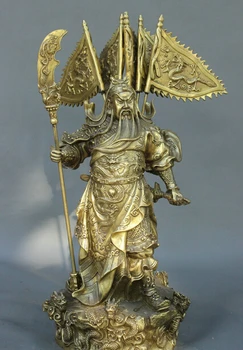 

zmru wholesale factory Chinese Folk Fengshui Brass Warrior Guan Gong Guan Yu King Statue 9 Dragons Base 25% off