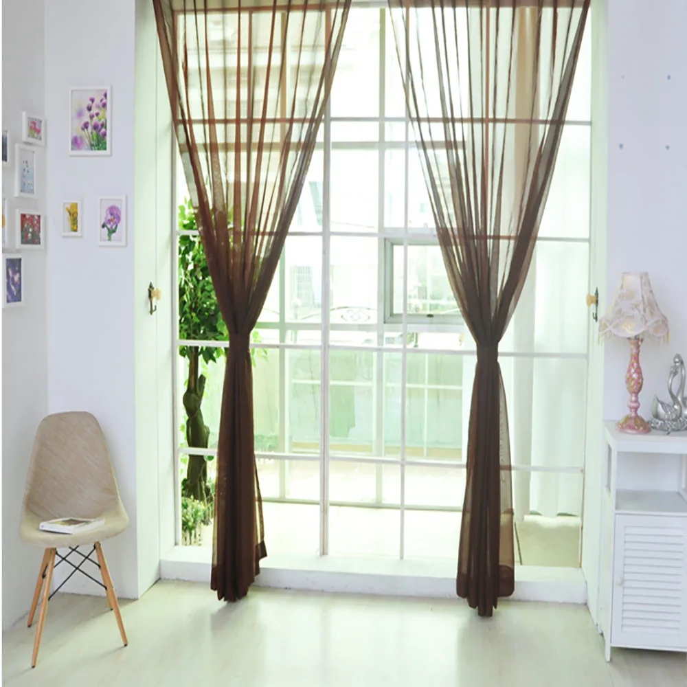 

1 PCS Pure Color Tulle Door Window Curtain Drape Panel Sheer Scarf Valances curtains for living room Home decoration