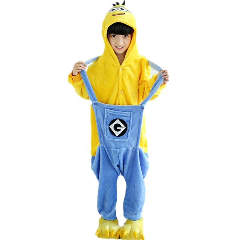 Cute Yellow Minions Kigurumi Pyjamas Funny Children Onesies Cartoon Pajamas One-piece Sleepwear Cosplay For Halloween Jumpsuit (2)_