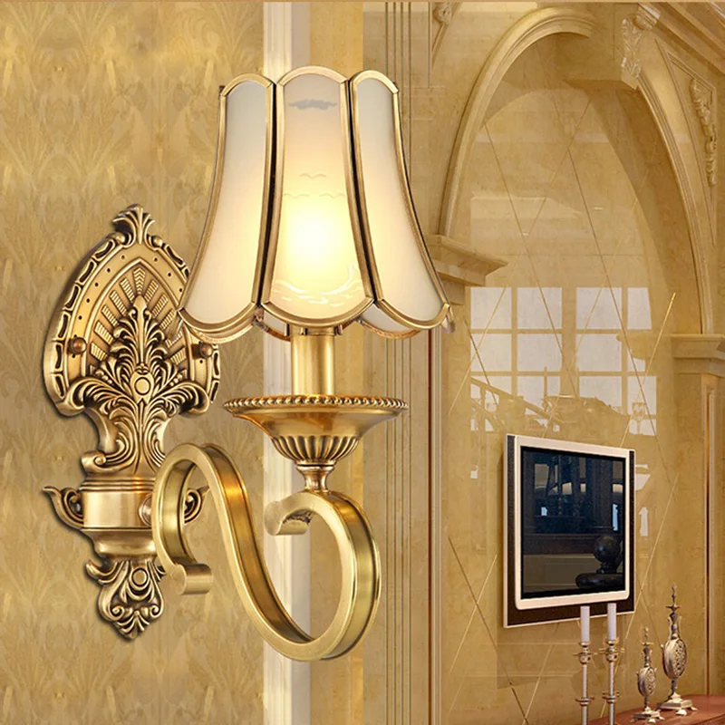 

Nordic styl sitting room background wall lamp luxurious bedroom berth lamp artical hallway stairs pure copper lamps and lanterns