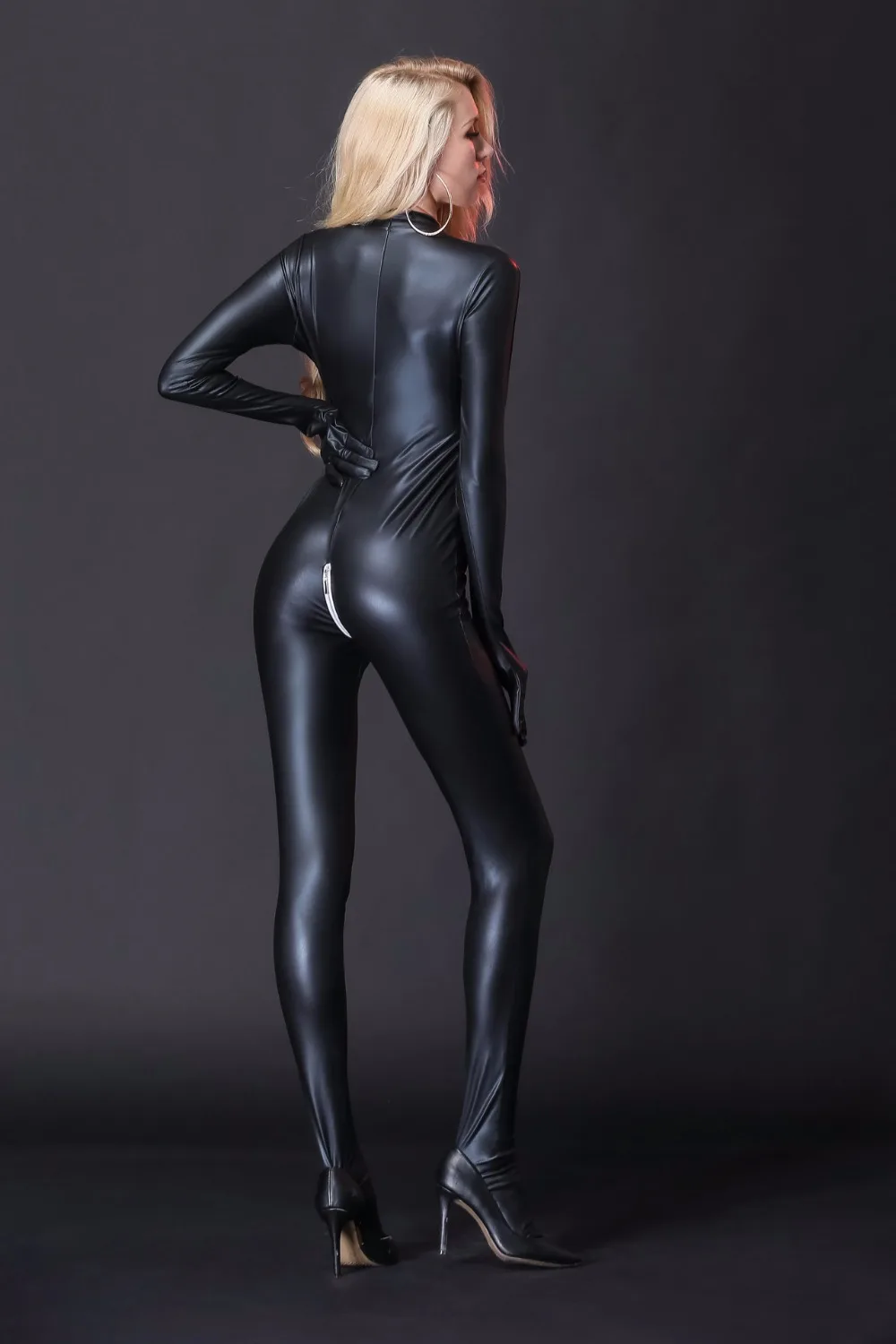 Сексуальный облегающий наряд для бондажа Catwoman латексный боди на молнии открытый