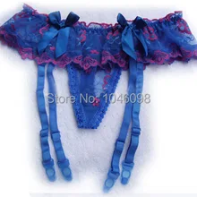Модные сексуальные кружевные трусики синего цвета с поясом, чулки на подвязках, чулки в сеточку, цельные, Allure of the butterfly для девочек