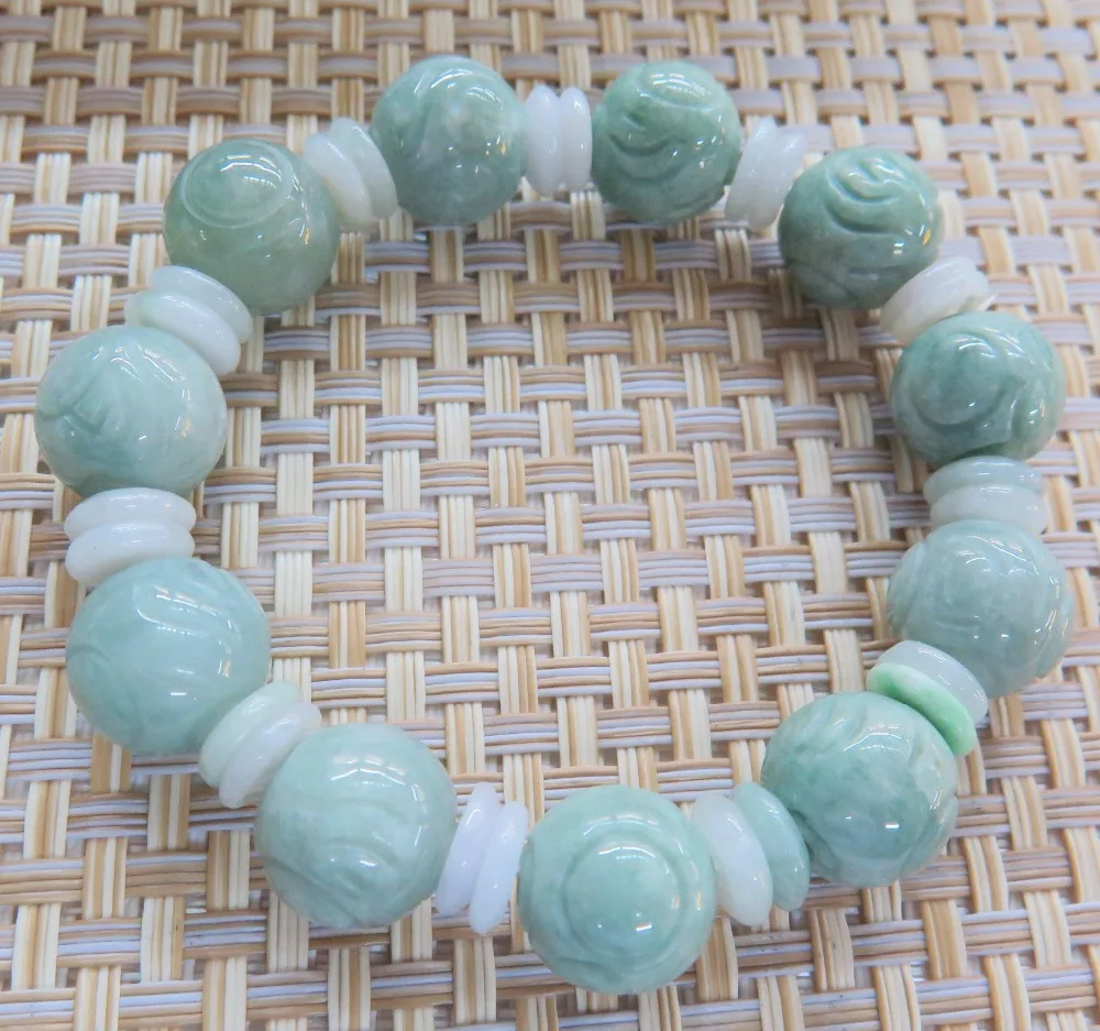 

Natural Grade A Jade (Jadeite) Light Green 13mm Round Bead Bracelet Good Luck