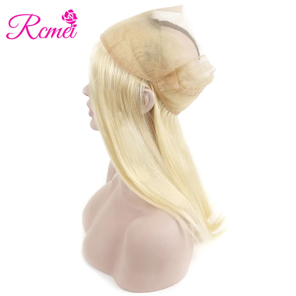 Rcmei предварительно сорвал 360 кружева фронтальное Закрытие с волосами младенца Remy бразильские прямые волосы 613 блонд цвет Закрытие 130% Плотность