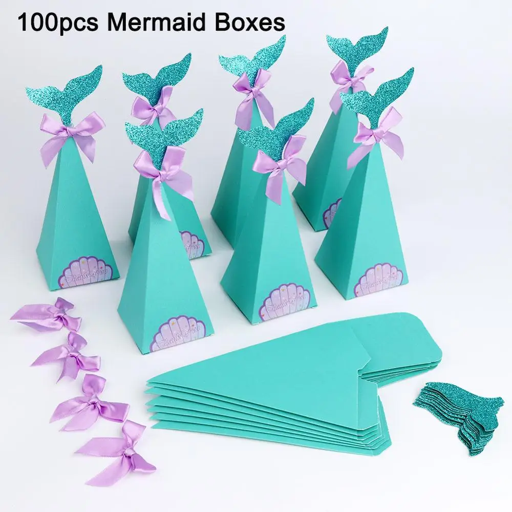 OurWarm/для мальчиков и девочек, с русалочкой, для дня рождения, для вечеринки, для подарка, коробка, булавка, хвост, на Русалочке, блестящие наклейки, маленькая Русалка, конфетные коробки - Цвет: 100pcs boxes
