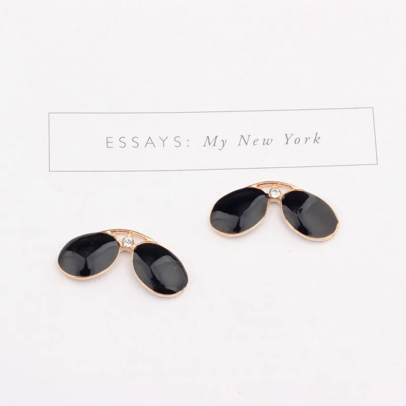 100pcs 14*30mm Sunglass Charms gold color alloy black enamel Aviator