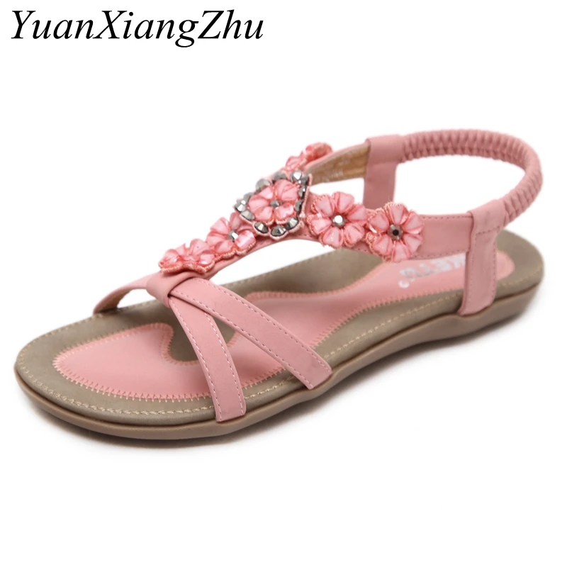 

Bohemian Women Sandals 35-42 Size 2018 Rhinestone Beaded Summer Beach Sandals Women Flip Flops Comfortable Ladies Flat Sandals