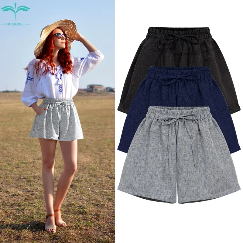 

OUMOWEI Women's Shorts 2018 Fashion New High Quality Wide Leg Shorts Summer High Waist Large Size Slim Loose Casual Shorts
