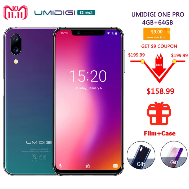 Cheap UMIDIGI One Pro Android 8.1 Helio P23 Octa-core 4GB+ 64GB Wireless Charge 5.99" Full Display 12MP+5MP Dual Cam NFC 4G Smartphone