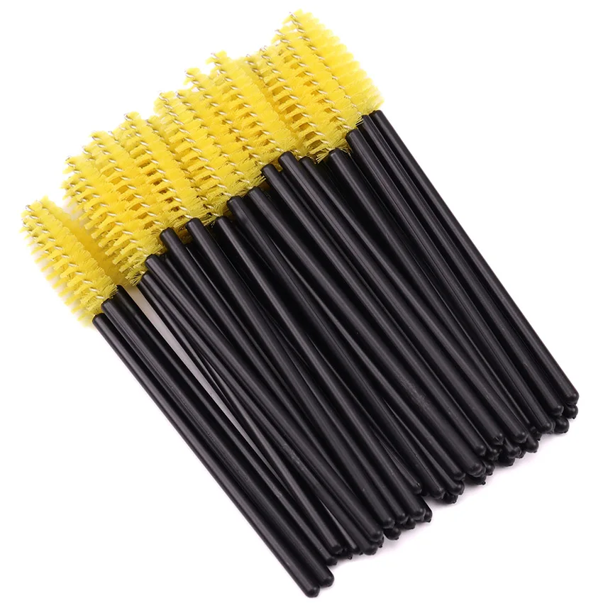 black yellow 50 шт. щетка для ресниц Макияж щеточки Одноразовые Тушь для ресниц палочки Аппликатор ресницы косметические кисти инструменты для макияжа - Handle Color: black yellow