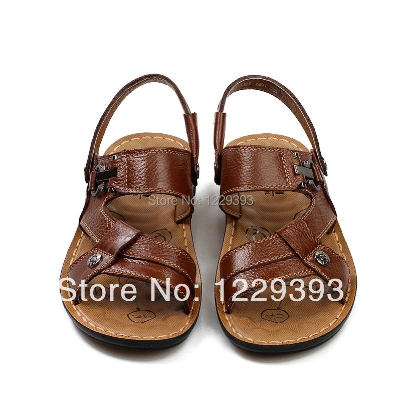 Hot selling 2014 Men Summer fashion sandals and slippers Casual massage Flip Flops wedges Beach Sandals Genuine Leather shoes | Обувь