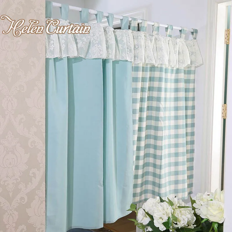 Helen Vorhang Set Japanischen Stil Plaid Kurzen Spitze Kuche