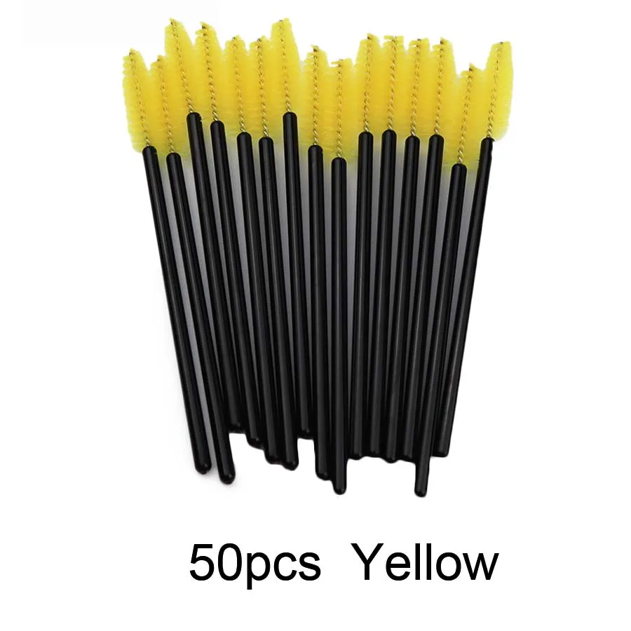 50pcs Yellow Кисти для макияжа палочки 50 шт. одноразовые ресницы тушь для ресниц кисти для макияжа инструменты для наращивания ресниц принадлежности для аппликатора бровей Кисть - Цвет: 50pcs Yellow
