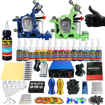 

Tattoo Sets for Lining and Shader Clip Cord 2 Guns New Arrival Complete Kit 14 Color Ink Pigment TK203-14