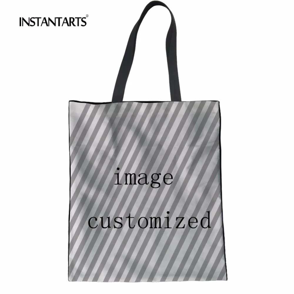

INSTANTARTS Your Image Here Women Handbags Casual Eco-friendly Canvas Linen Pack Large Shopping Bags Customized Children Bookbag