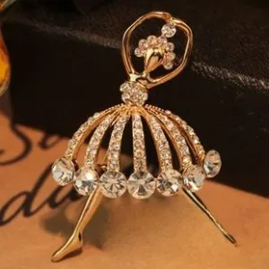 

Pretty Pave Imitation crystal Ballet Dancer Corsage Brooch Wholesale Brooch(Gold)