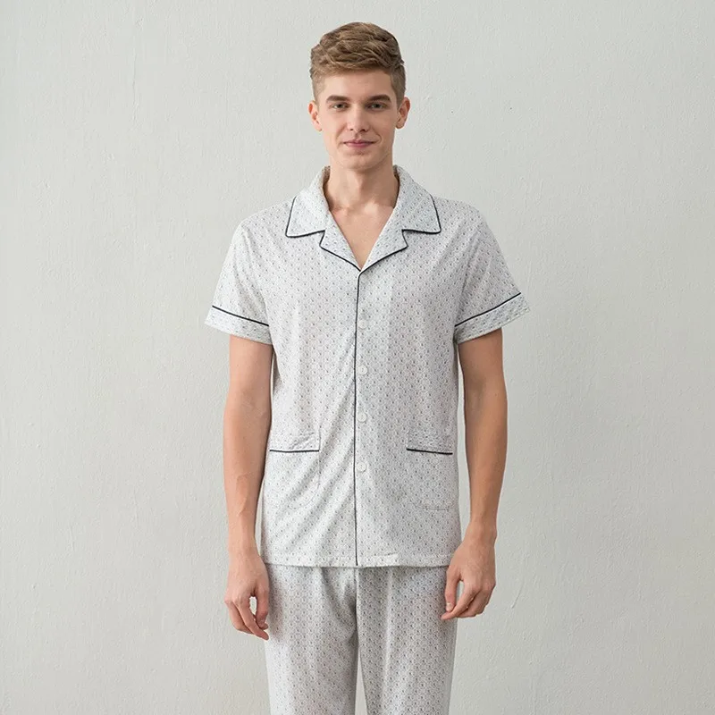 Новые мужские пижамы весна лето осень с коротким рукавом пижамы 100% хлопок короткие пижамы набор новейшая Мужская домашняя одежда