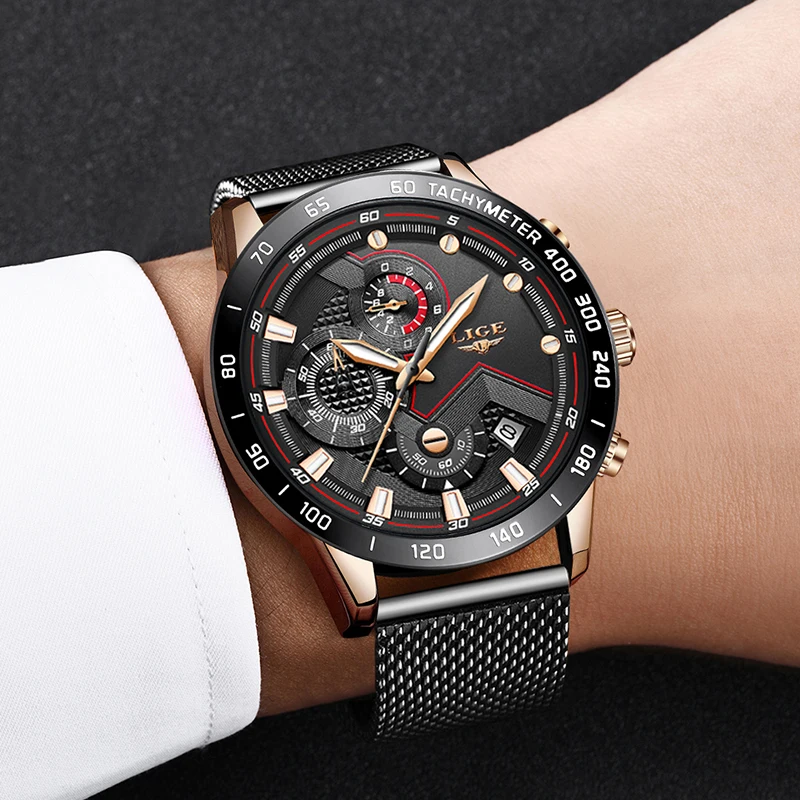 Men Watches LIGE Top Brand Luxury Chronograph Sports Quartz Watch Men Casual Full Steel Waterproof WristWatch Relogio Masculino