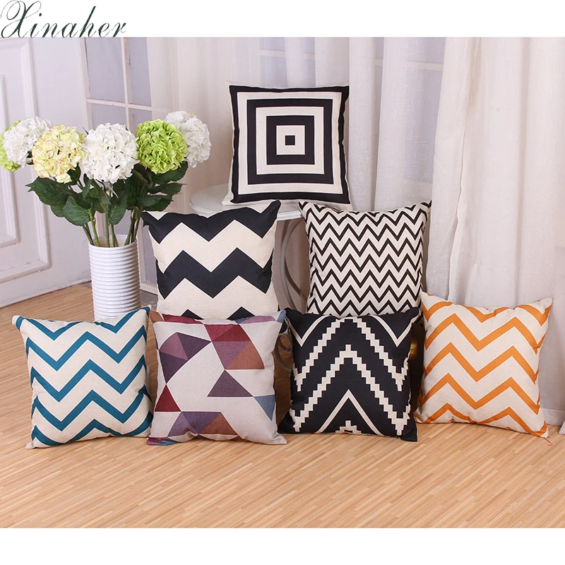 

black and white Geometry pattern Cushion cover Geometric Printed pillowcases Linen cotton Pillow covers Sofa 45x45 cushion cov