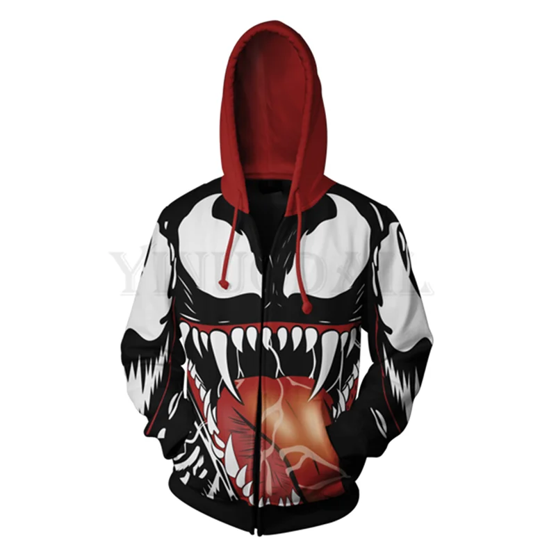 

Men and Women Zip Up Hoodies Venom Spiderman 3d Print Hooded Jacket Mravel 4 Movie Anti-hero Sweatshirt Streetwear Costume