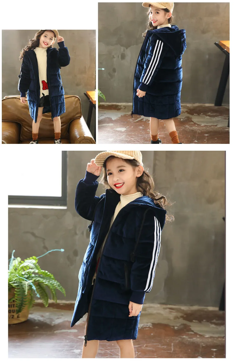 Hot 2018 Winter Cotton Hooded Jackets Teenage Girls Fashion Warm Solid Outwears Coats Kids Thick Long Jacket Children Padded (18)