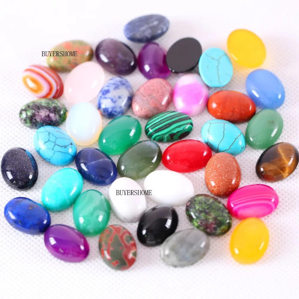 BUYERSHOME 5Pcs 15x20MM Natural Multi Color Stones No Drilled Hole Oval Cabochon CAB Bead For DIY Jewelry Making Ring K1500 | Украшения и
