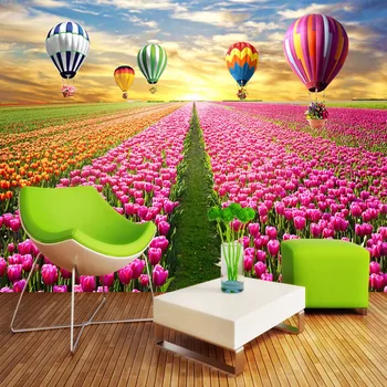 

Custom Mural Hot Air Balloon Tulip Flower Sea 3D TV Background Wall Painting Living Room Bedroom Landscape Photo Mural Wallpaper
