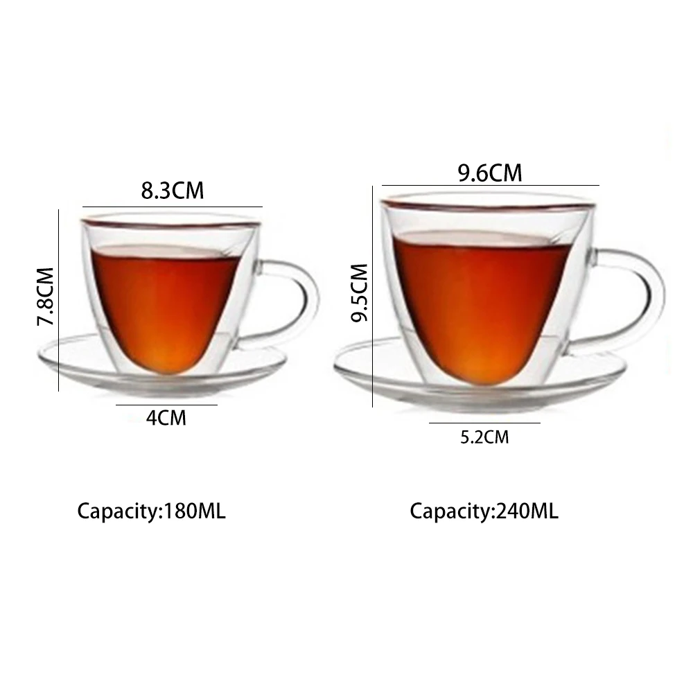 Термостойкая стеклянная кофейная чашка с двойными стенками 180/240 мл прозрачная в форме сердца стеклянная чайная кружка для молочного сока