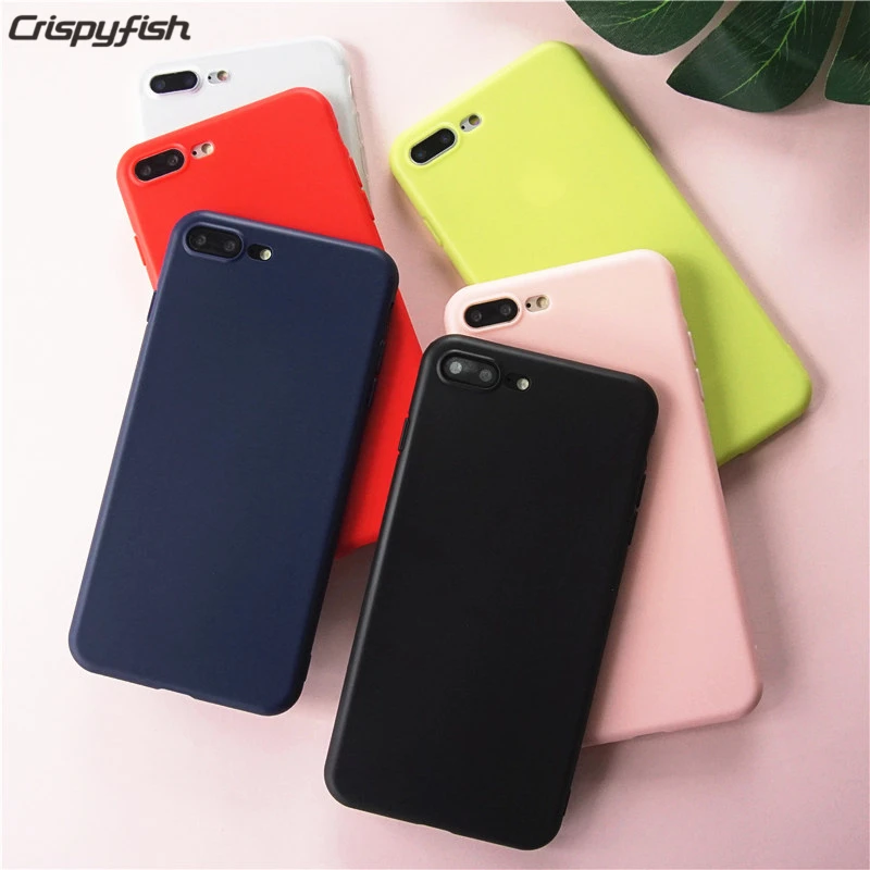 

Crispyfish Plain Ultra Thin Simple Case For iphone 7 8 Plus Soft TPU Silicone Matte Cover Cases For iphone 6 6s X XR XS MAX