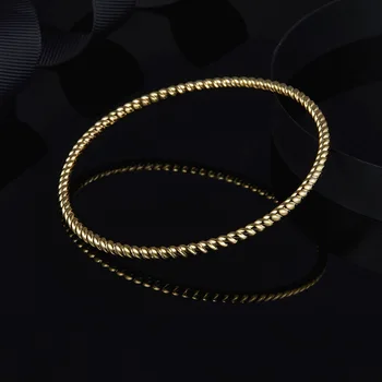 

MeiBaPJ Solid 925 Sterling Silver Yellow Gold Color Twisted Pattern Simple Bangle NO Zircon Stones Women Bracelet Jewelry