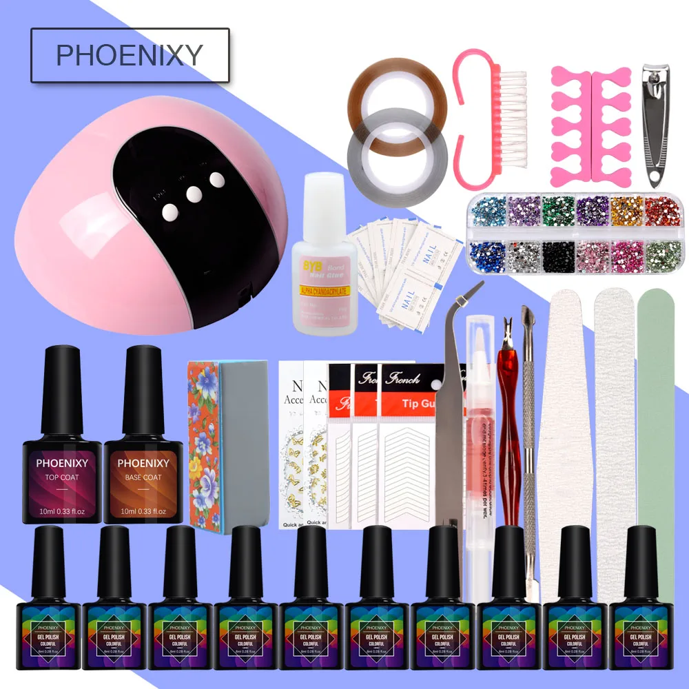 

Nail Set 24W Lamp For 10 Colors Gel Nail Polish Kit Manicure Art Tools Set Top Base Coat lacquer Varnish Semi Manicure Art Tools