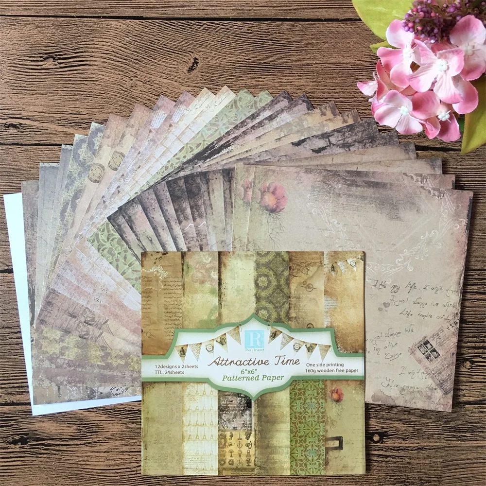 

24pcs 6*6inch Attractive Time Patterned Paper Pack for Scrapbooking DIY Happy Planner Card Making Journal Project