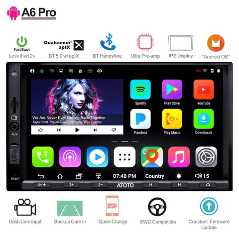 Home v1 106 atoto a6 2 din android stereo car gps player 2x bluetooth aptx display ips a6y2721prb
