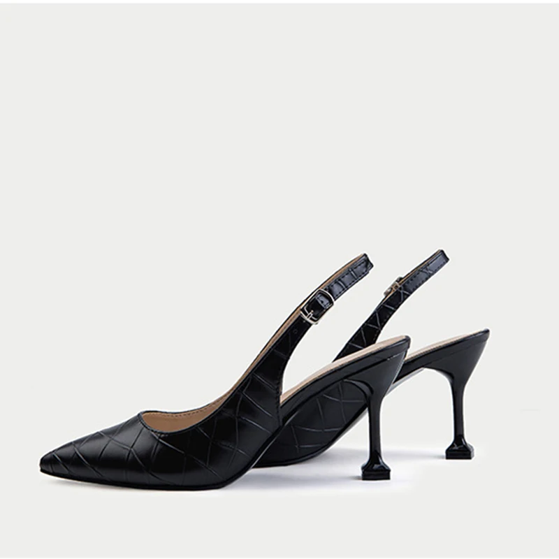 

Black Croc Pointy Toe Stiletto Heel Slingback Pumps Summer Aniversary Attractive Incomparable Generous Fashion Women Sandals